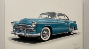 Classic car hand-painted artwork showcasing vintage design